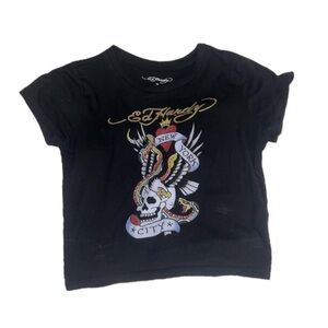 Ed Hardy Black Tee with Colorful Skull Graphic